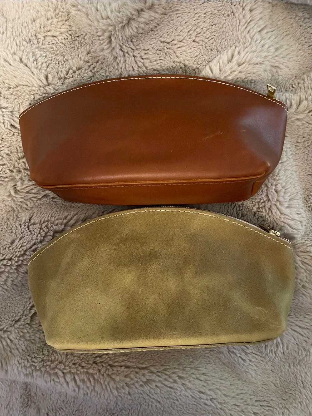 Two Portland leather eclipse makeup zippered pouches - Anjou and honey
